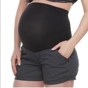 Women's maternity shorts, blue. Full belly panel